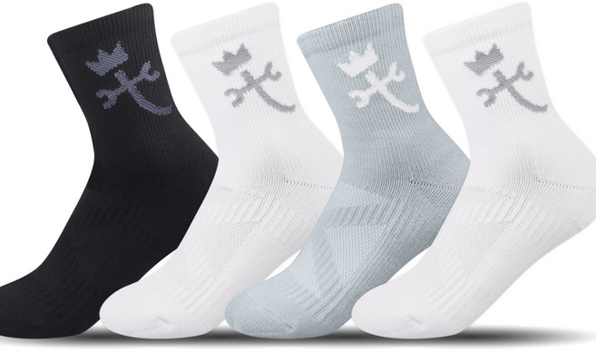 까스텔바작 쿠션 압박 중목양말 CSW-02, 블랙 + 화이트 + 그레이, 4개