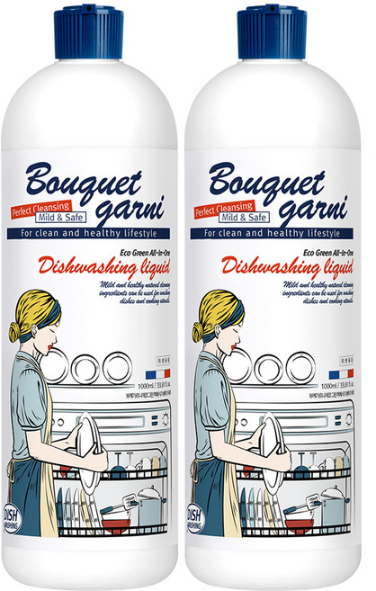 부케가르니 에코 그린 액체 식기세척기 세제, 1L, 2개