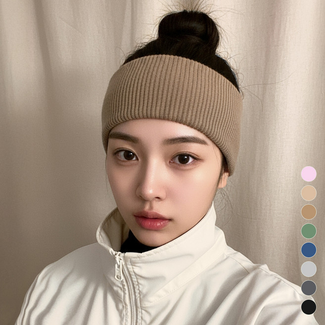 미다미 제프넷 스판 골지 와이드 헤어밴드, 토피넛, 1개