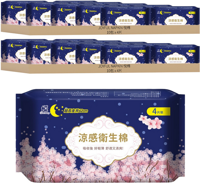 JOYFUL NAPKIN 悅棉 涼感衛生棉, 超長夜用型 42cm, 4片, 20包