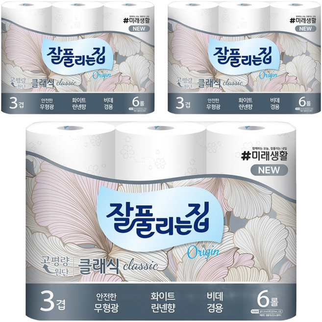 잘풀리는집 뉴 클래식 화장지, 25m, 6개입, 3개