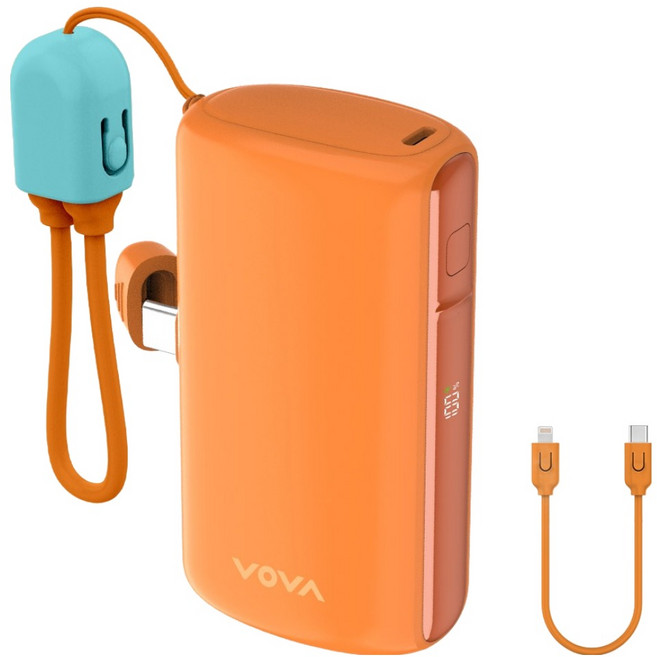 보바 그립 미니 도킹형 고속충전 보조배터리 10000mAh 8핀 / C타입, VA-116, 오렌지