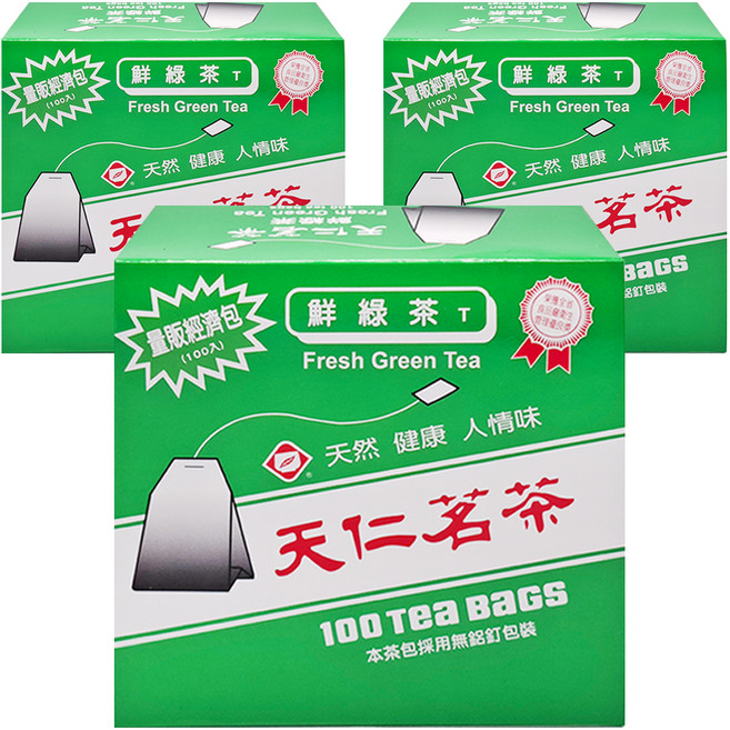天仁茗茶 鮮綠茶經濟包, 2g, 100包, 3盒