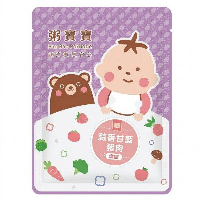 粥寶寶 無毒農 蒜香甘藍豬肉燉飯, 150g, 1包