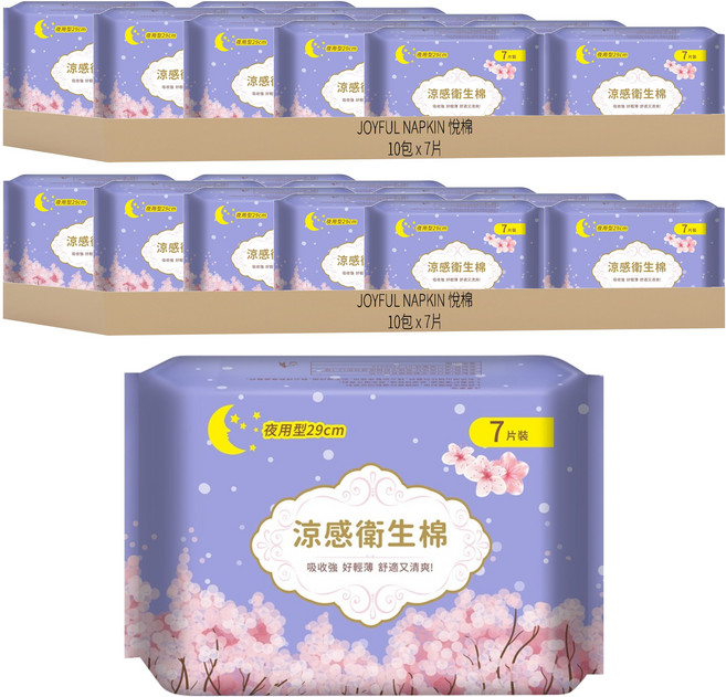 JOYFUL NAPKIN 悅棉 涼感衛生棉, 夜用型 29cm, 7片, 20包