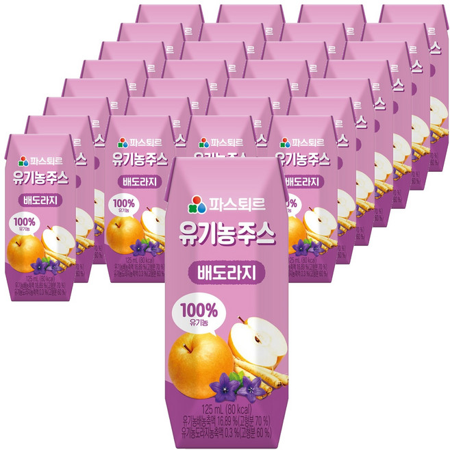 파스퇴르 유기농 주스 배도라지, 125ml, 72개