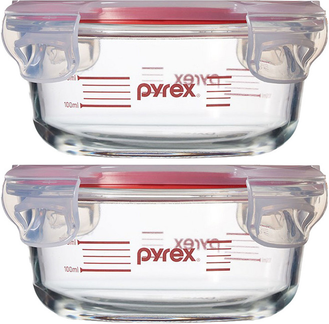 파이렉스 4면 밀폐 계량 저장용기 원형, 2개, 380ml