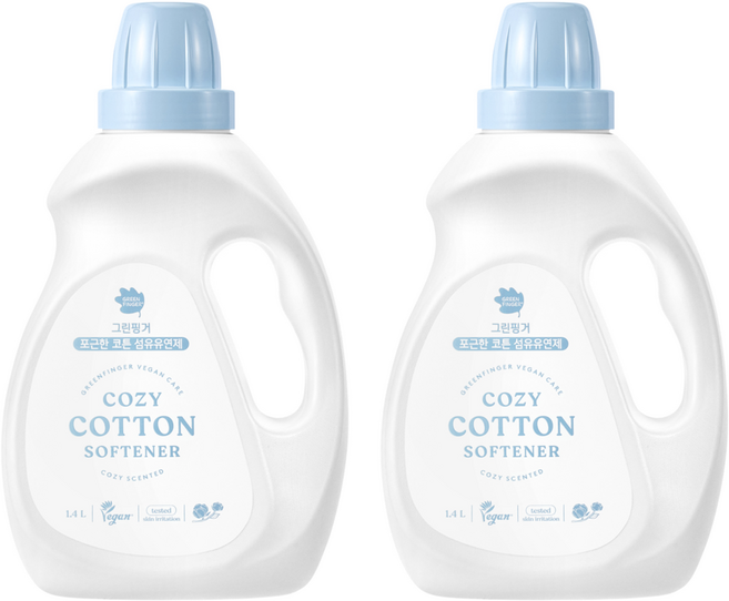 그린핑거 섬유유연제 포근한 코튼향 본품, 1.4L, 1개입, 2개