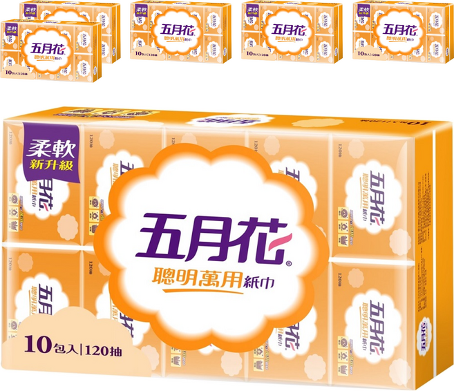五月花 聰明萬用紙巾 120張, 10包, 6袋