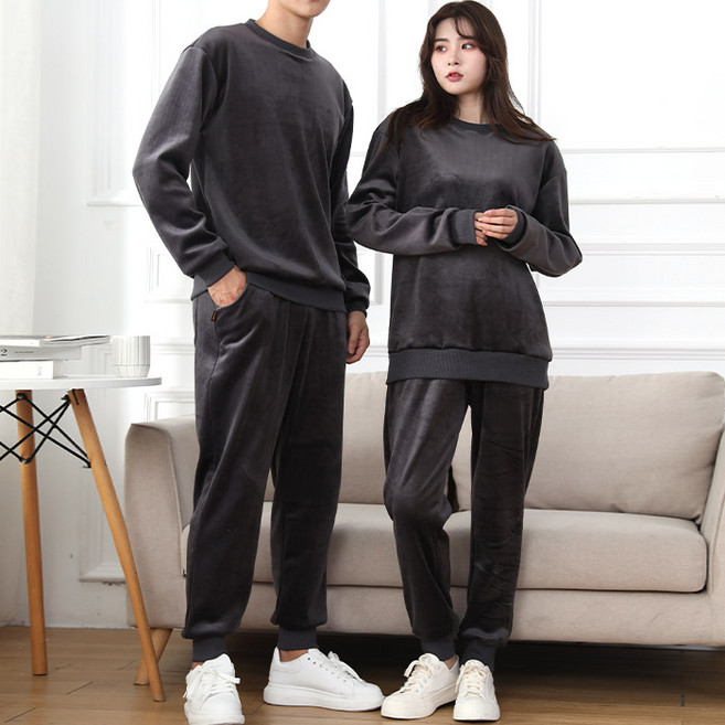 턴키 남녀공용 빅사이즈 벨벳 벨로아 기모 오버핏 트레이닝 상하의 세트 GM3305
