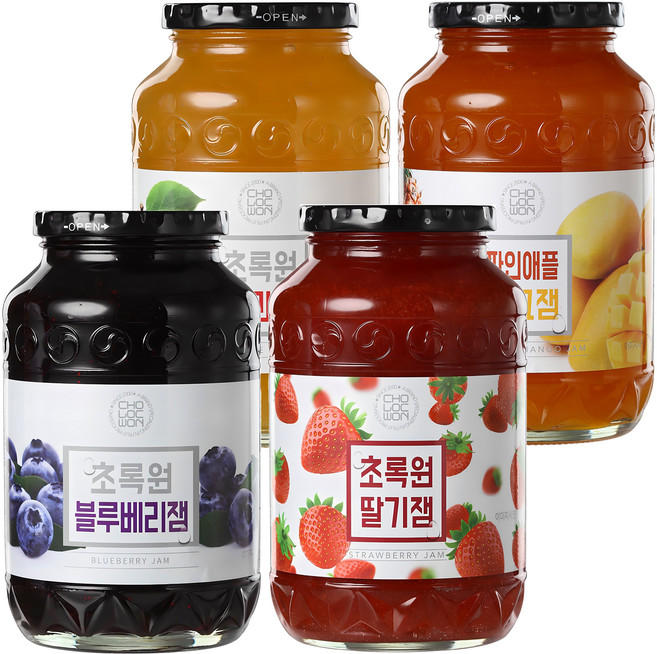 초록원 딸기잼 + 사과잼 + 파인애플망고잼 + 블루베리잼, 4kg, 1세트