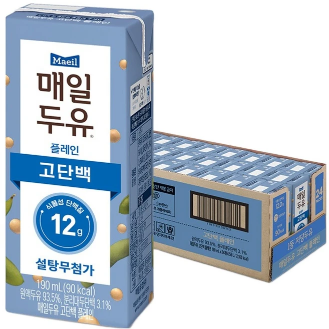 매일두유 고단백 플레인 두유, 190ml, 24개 - 쿠팡