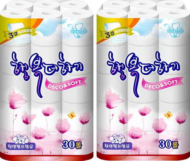 트루마리 행복더하기 30m 3겹데코 화장지, 30개입, 2개