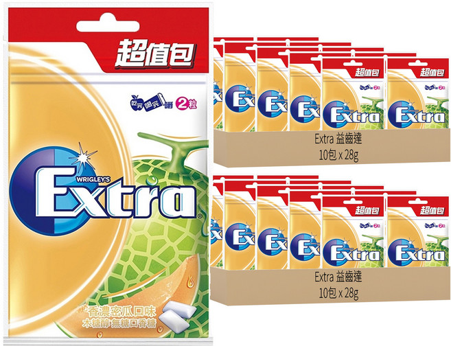 Extra 益齒達 潔淨無糖口香糖 香濃蜜瓜, 28g, 20包