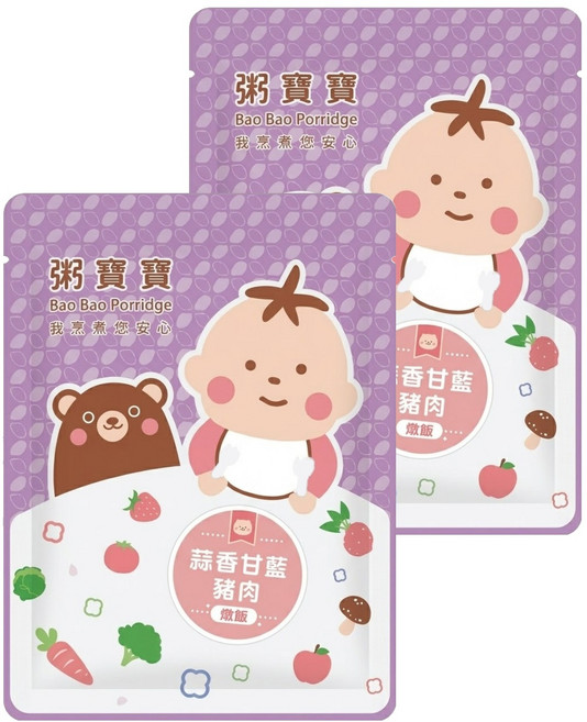 粥寶寶 無毒農 蒜香甘藍豬肉燉飯, 150g, 2包