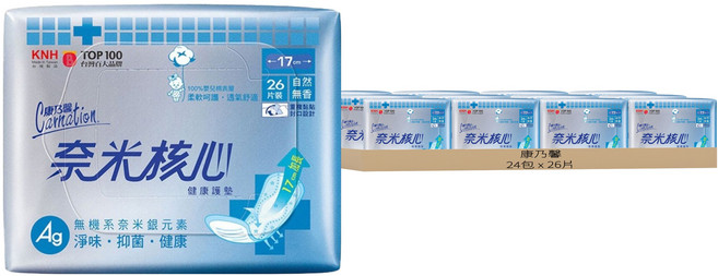 康乃馨 奈米核心健康護墊 自然無香, 17cm, 26片, 24包