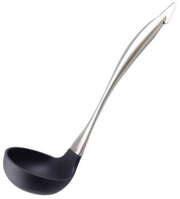LifeHouse 不鏽鋼矽膠湯勺 耐高溫 -40°C~220°C, 黑色, 1個