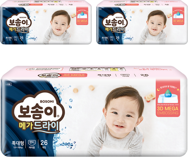 보솜이 메가드라이 팬티형 기저귀 여아용, 특대형(XL), 78매