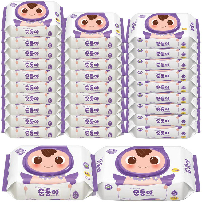 순둥이 프리미엄 엠보싱 아기물티슈 캡형 70매 10p + 휴대 캡형 20매 20p, 1세트