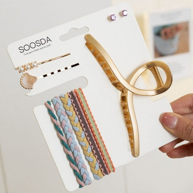 수스다 액세서리 모음 꼬임 헤어 집게핀 머리끈 5종 실핀 2종 귀걸이