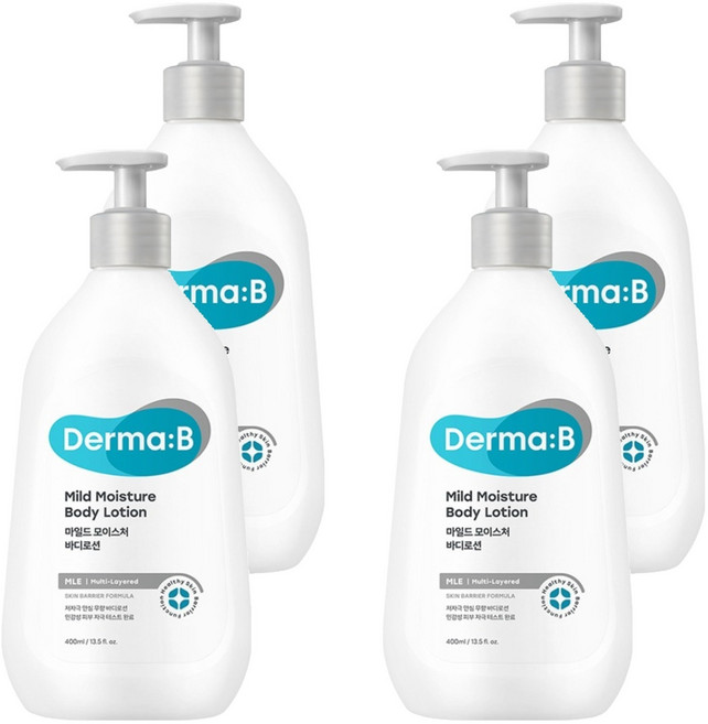 Derma B 溫和保濕身體乳液 無香, 400ml, 4個