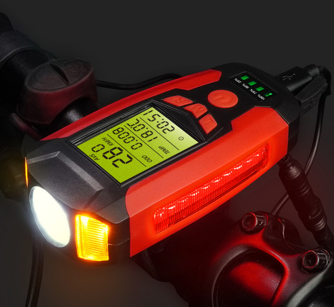 에이스피드 멀티 속도계 벨 자전거 라이트, 레드, 1개