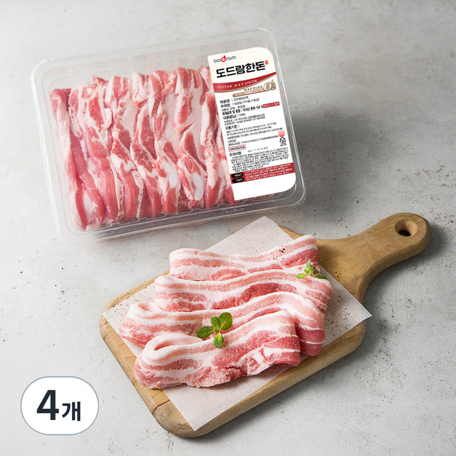 도드람 한돈 1등급 삼겹살 구이용 (냉장), 1kg, 4개