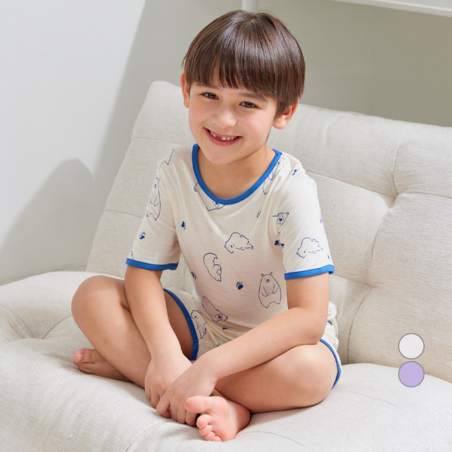 롤리트리 아동용 시원 레이온 곰 배색 5부 내의 상하의 세트