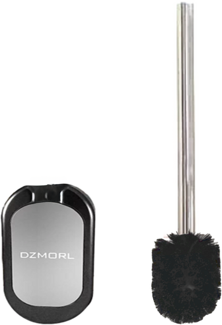 Dzmorl 輕巧奢華無痕壁掛式馬桶刷組 ABS材質 電鍍擋板 304不鏽鋼刷柄, 黑色, 1組