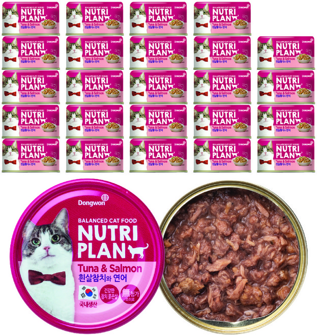 동원뉴트리플랜 고양이 간식캔, 혼합맛(흰살참치/연어), 160g, 24개