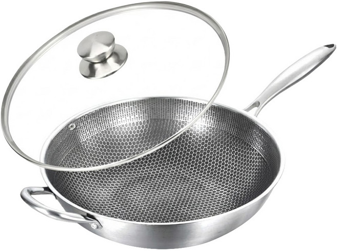 鼎匠 二代鈦黑立體滿版蜂巢 七層複合金304不鏽鋼不沾炒鍋 32cm, 1個