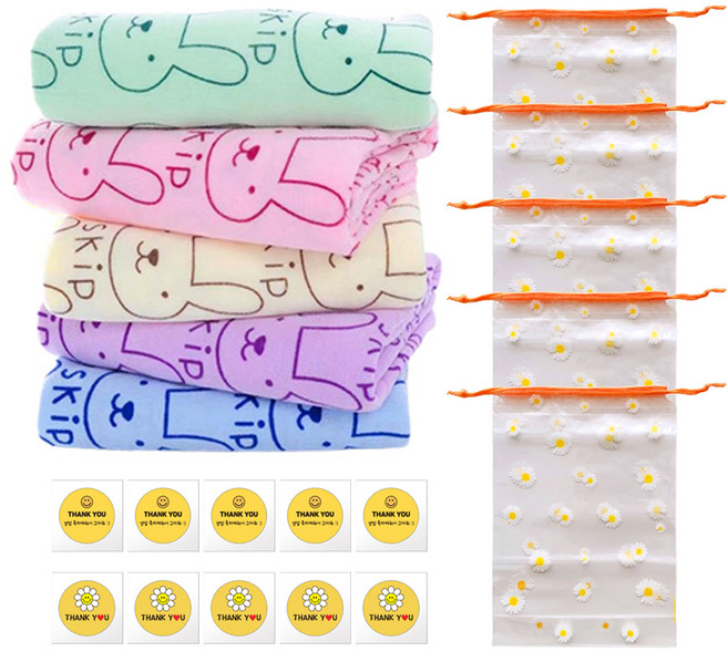 유아 비치타올 어린이집 생일선물 답례품 포장세트, 토끼, 5세트