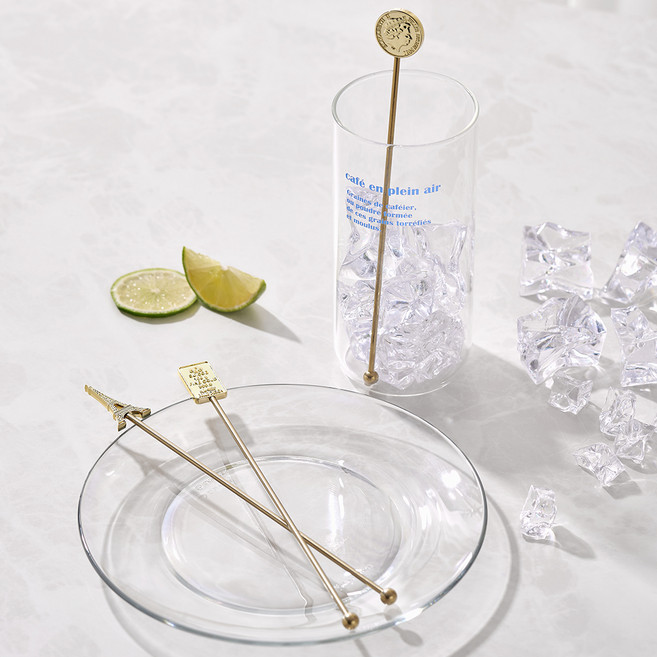 까사베니 스텐 칵테일 하이볼 홈텐딩 머들러 원형 + 사각 + 에펠 세트, 골드, 1세트