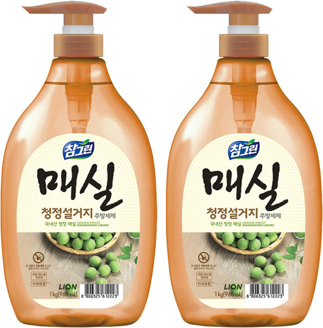 참그린 매실 청정설거지 주방세제, 960ml, 2개