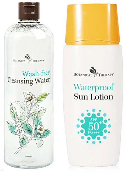 보타니컬테라피 워시프리 클렌징워터 500ml + 워터프루프 썬로션 SPF50+ PA++++ 50ml, 1세트 - 쿠팡