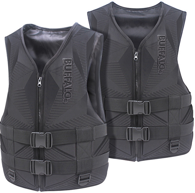 BUFFALO life jacket 立體成型浮力輔助救生衣兩件組, 黑色