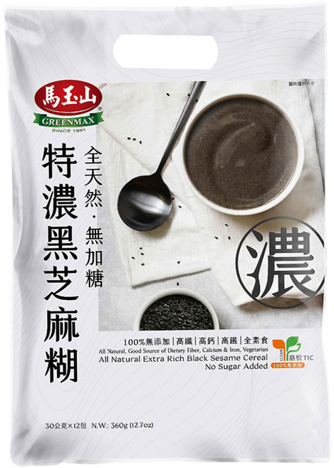 馬玉山 全天然無加糖特濃黑芝麻糊, 360g, 1袋