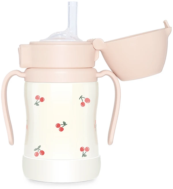 그로미미 원터치 스테인리스 빨대컵, 200ml, 1개, 체리쉬스윗피치 - 쿠팡