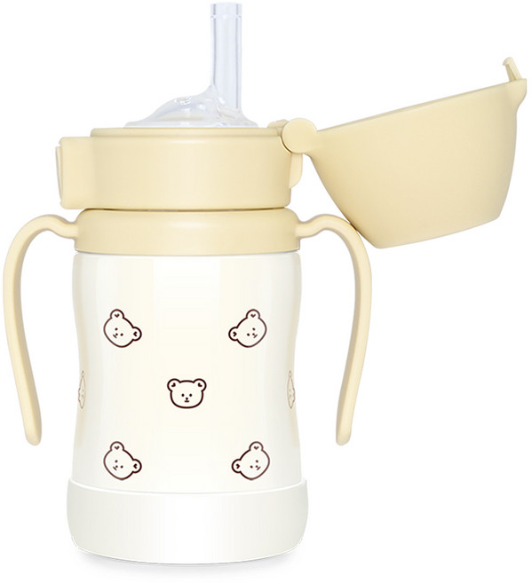 그로미미 원터치 스테인리스 빨대컵, 200ml, 1개, 돗꼼버터