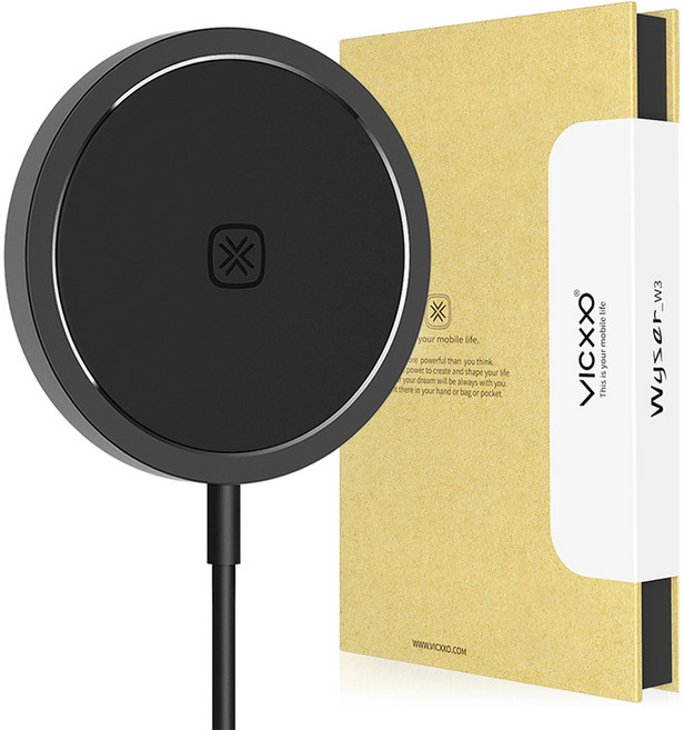빅쏘 15W 고속 무선 아이폰 맥세이프 충전기, 1개, 블랙