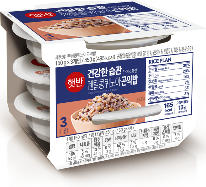 CJ Hetbahn 扁豆藜麥蒟蒻飯, 3個, 150g