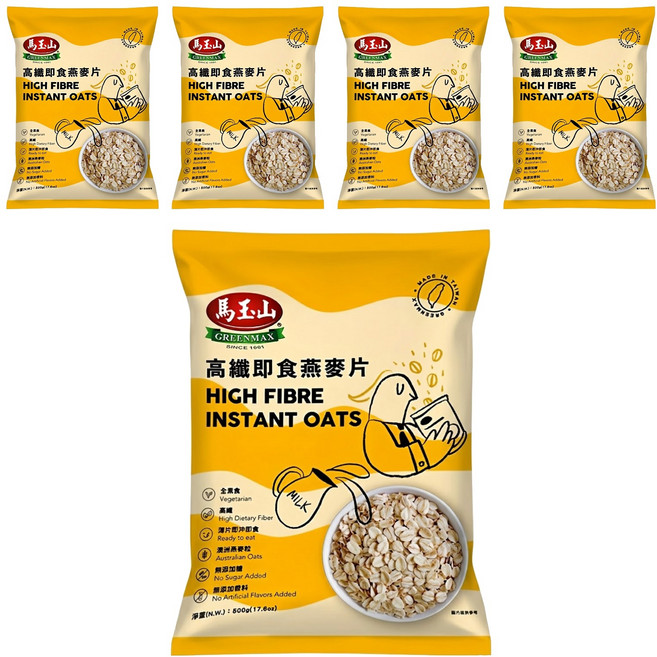 馬玉山 高纖即食燕麥片, 500g, 5包