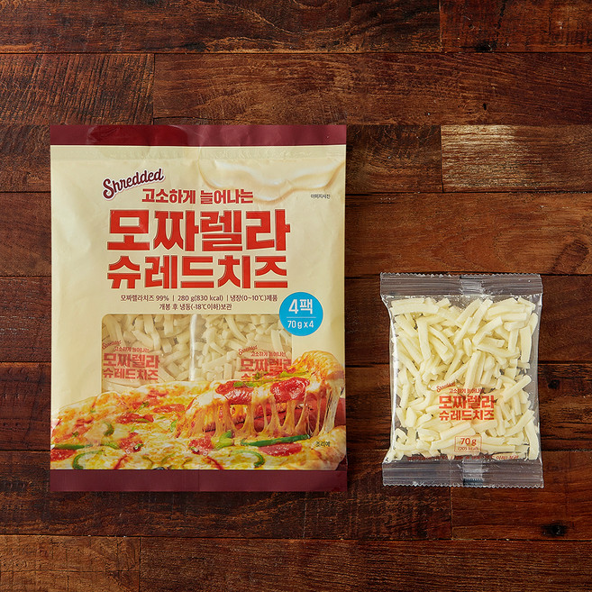 고소하게 늘어나는 모짜렐라 슈레드치즈, 70g, 4개입, 1개