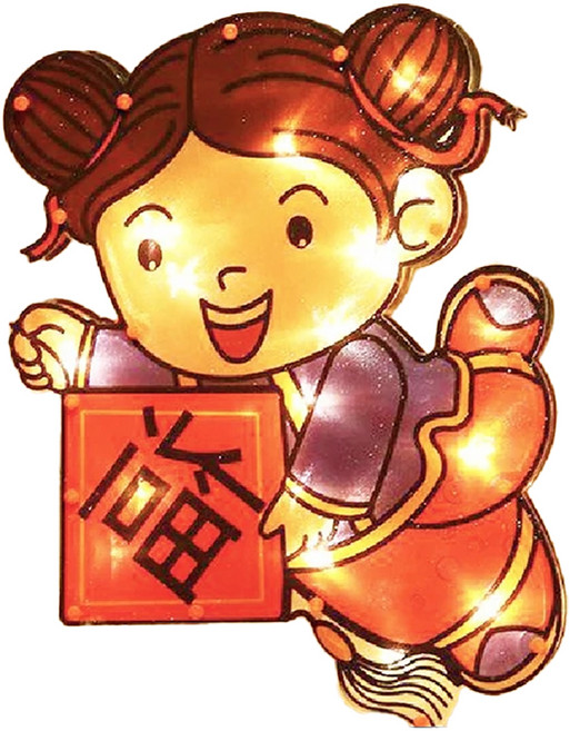 春節吸盤燈 D款, 女娃 紅色