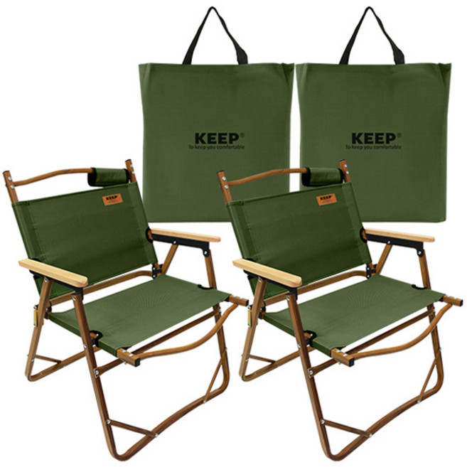 KEEP 캠핑 폴딩 포레스트 로우 체어 + 수납가방, 2개, 올리브