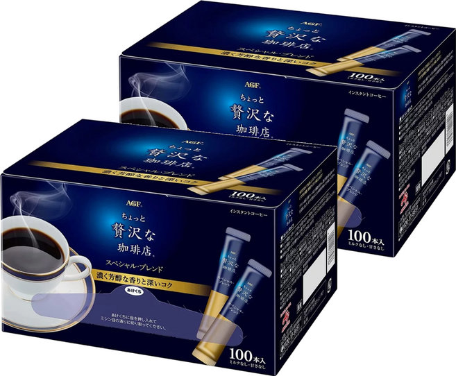 AGF 微奢華咖啡店 贅澤深煎即溶黑咖啡, 2g, 100條, 2盒