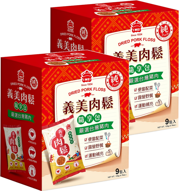 義美 原味純豬肉鬆 隨享包 9包, 135g, 2盒