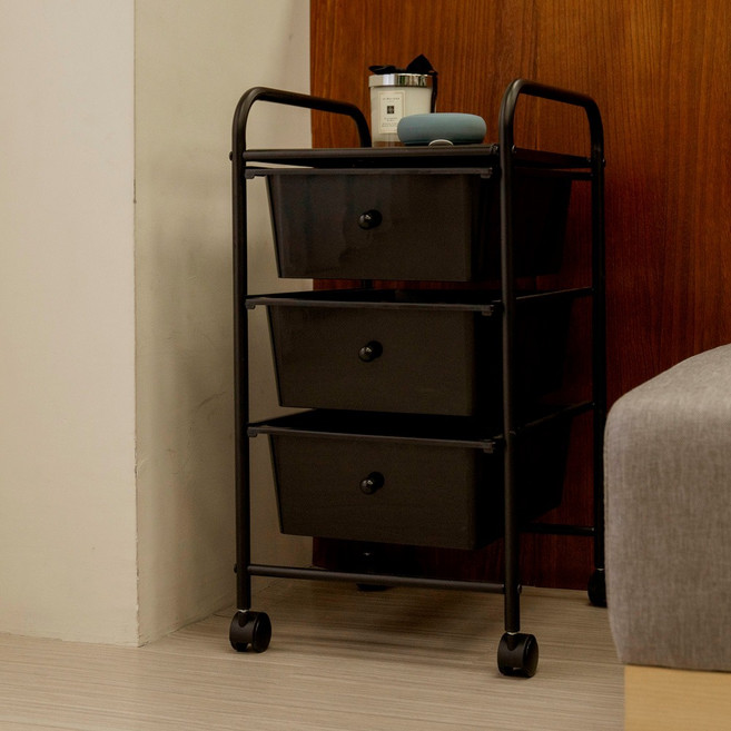 ikloo 宜酷屋 收納抽屜車 3層 32W x 36.5D x 63Hcm 3.01kg, 黑色, 1個