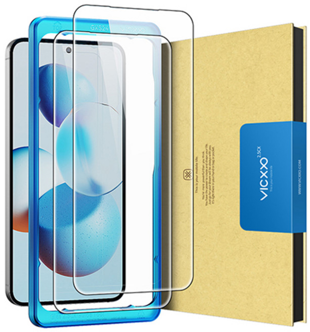 빅쏘 2.5CX 고투명 9H 부착가이드 갤럭시 지문인식 강화유리 휴대폰 액정보호필름 2매, 1세트