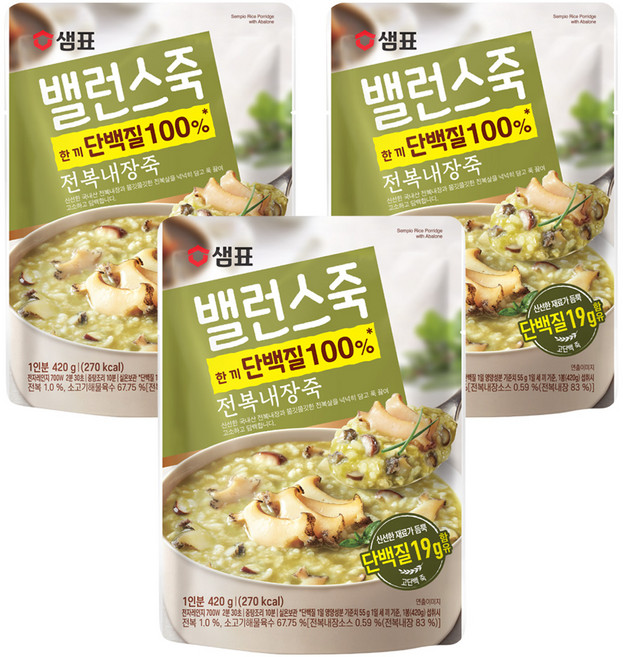 샘표 밸런스죽 전복내장죽, 420g, 3개